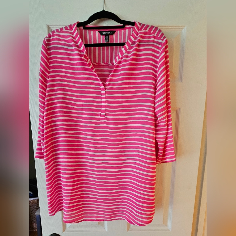 Ellen Tracy Tunic Pink and White Stripe Size XL